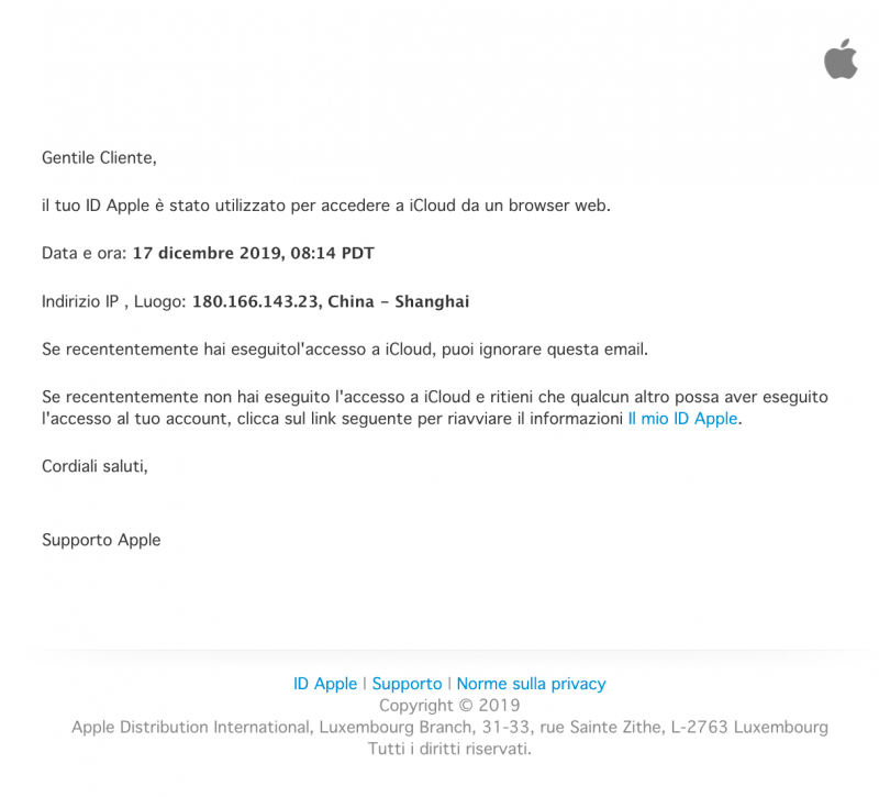 email truffa phishing Apple